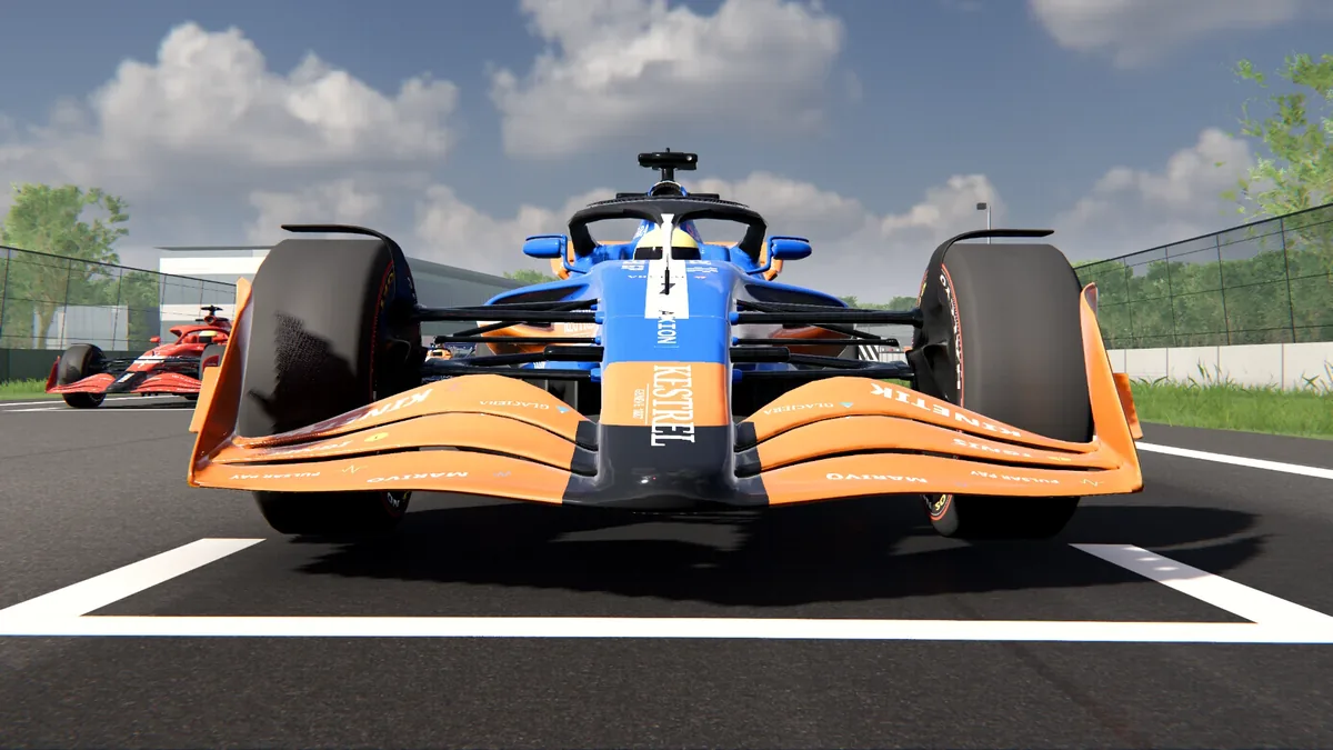 The modern car seen head-on at the start line