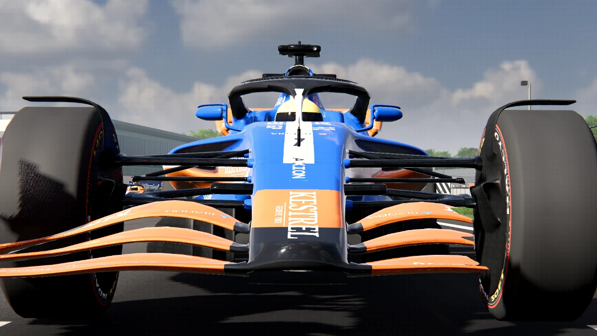 The same car after barrier hits, with the front wing damaged
