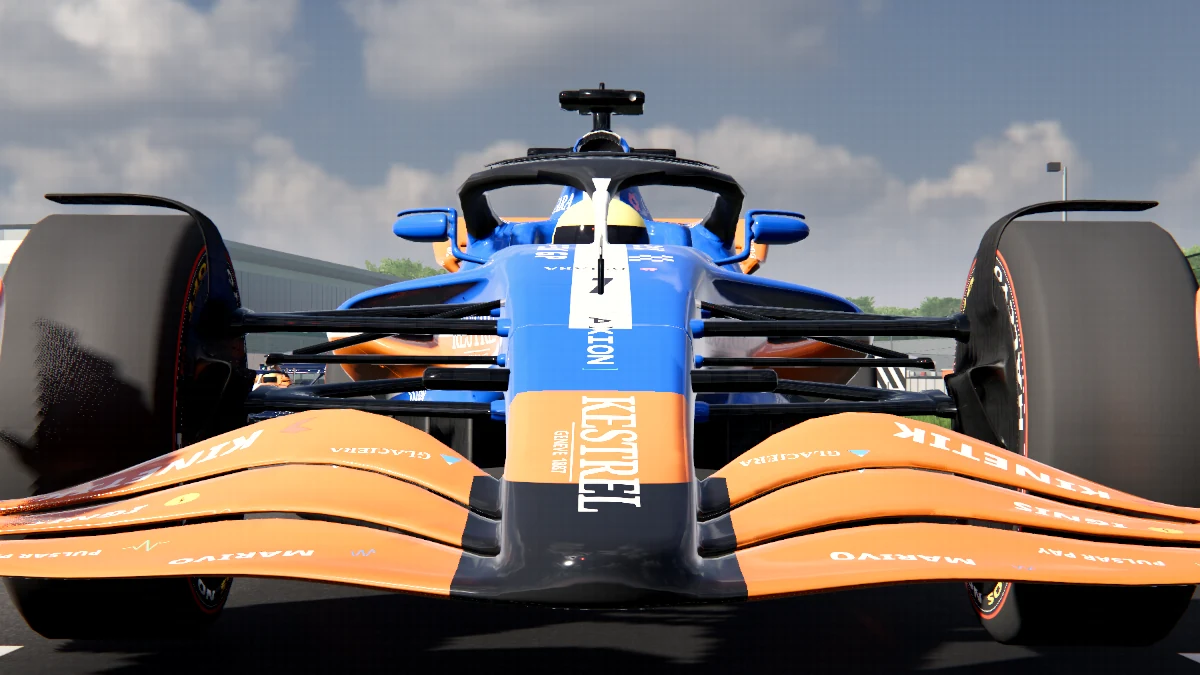 Front of the car with an undamaged front wing
